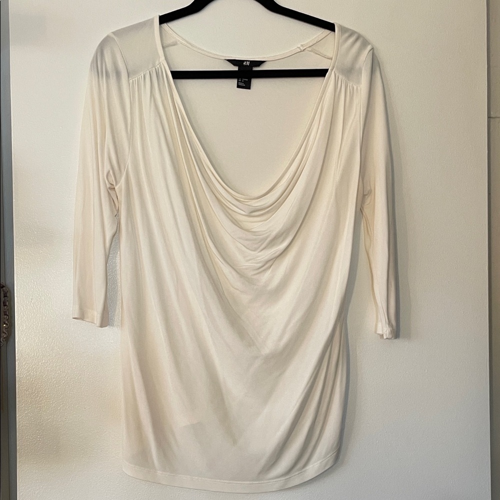 H&M|Soft Cream Drape Neck Blouse|Medium|EC